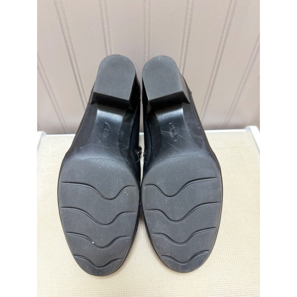 Clarks Shoes Women 7.5M Black Leather Shootie Casual Side Zip Block Heel - Picture 6 of 9